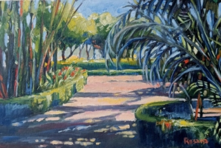 Paseo del Parque de Málaga óleo sobre tabla entelada