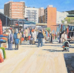 MERCADILLO DE HUELIN. Óleo sobre tabla. Detalle